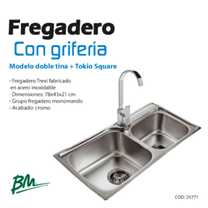 Fregadero doble tina acero inox + grifería Tokio Square BM
