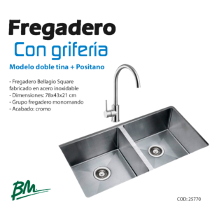 Fregadero doble tina acero inox + grifería Positano BM