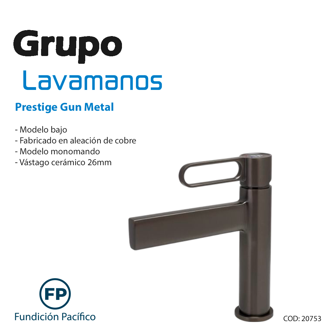 Grupo Lavamanos Prestige Bajo Gun Metal Fundición Pacífico