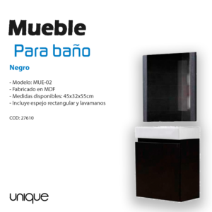 Mueble para baño 45x32x55cm negro con espejo Unique